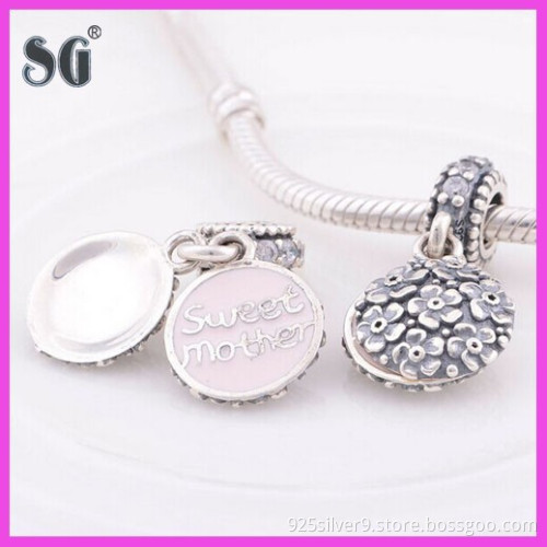 Sweet hang beads 925 original silver double round charm for Mother present